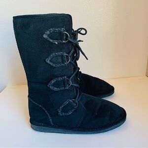 Bucco Faux Suede Black Lace Up Boots